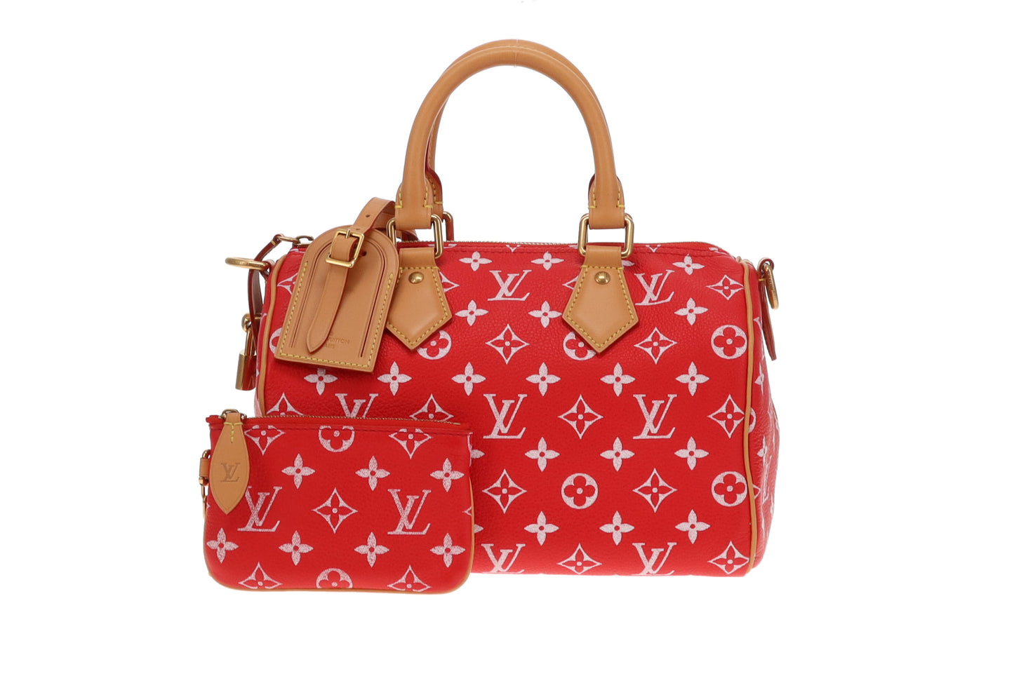 Louis Vuitton Rare Red Leather Pharrell Williams P9 Speedy 25 Shoulder Bag (NFID)