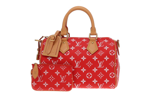 Louis Vuitton Rare Red Leather Pharrell Williams P9 Speedy 25 Shoulder Bag (NFID)