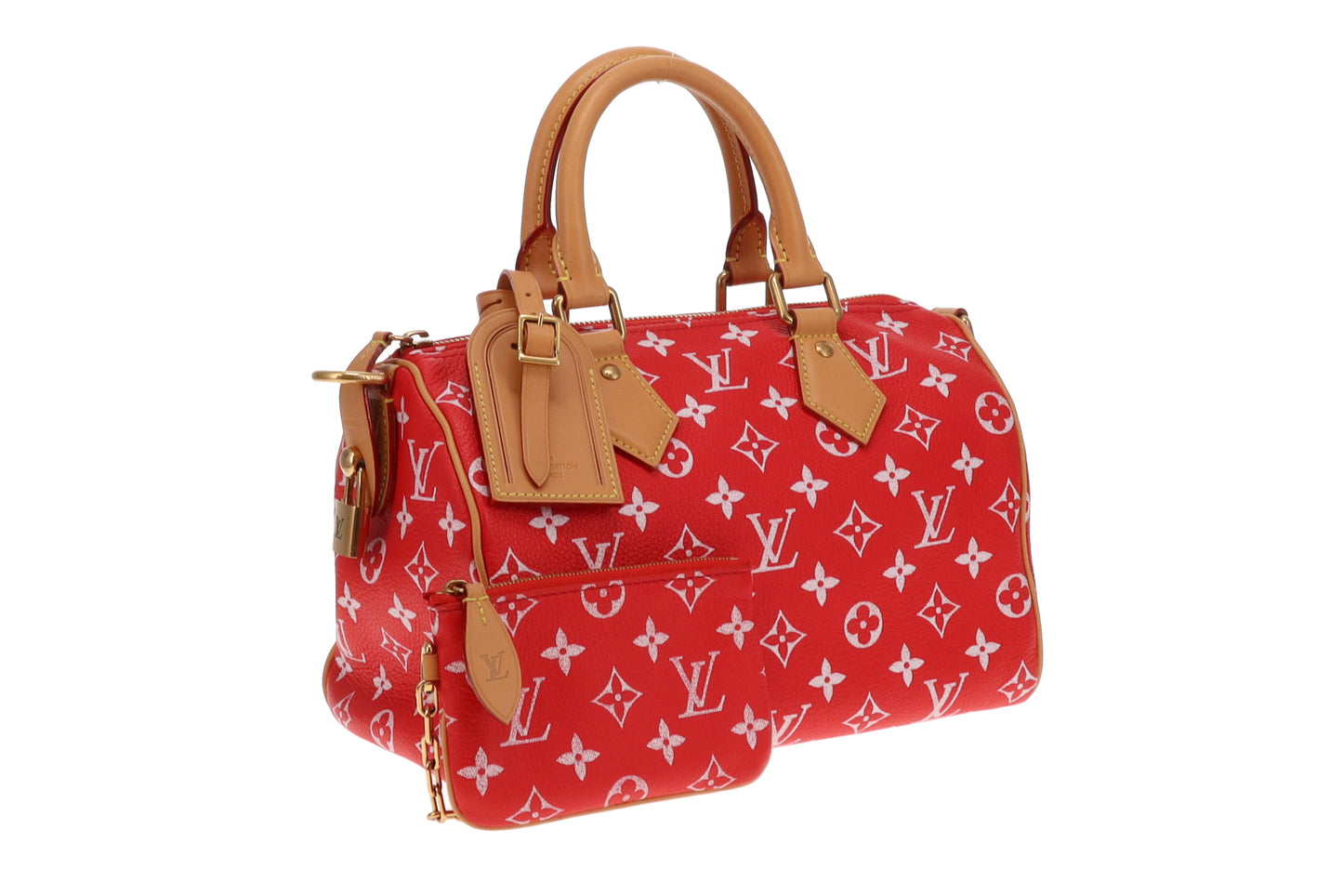 Louis Vuitton Rare Red Leather Pharrell Williams P9 Speedy 25 Shoulder Bag (NFID)
