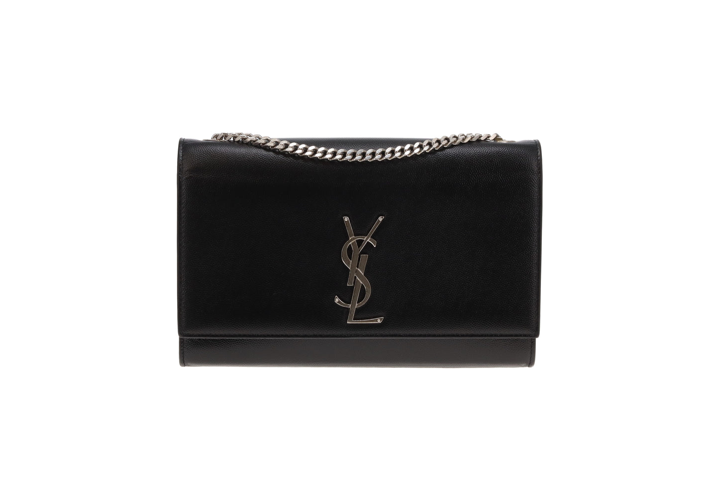 Saint Laurent Kate Medium Black Grain De Poudre Leather With Silver Hardware