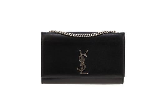 Saint Laurent Kate Medium Black Grain De Poudre Leather With Silver Hardware