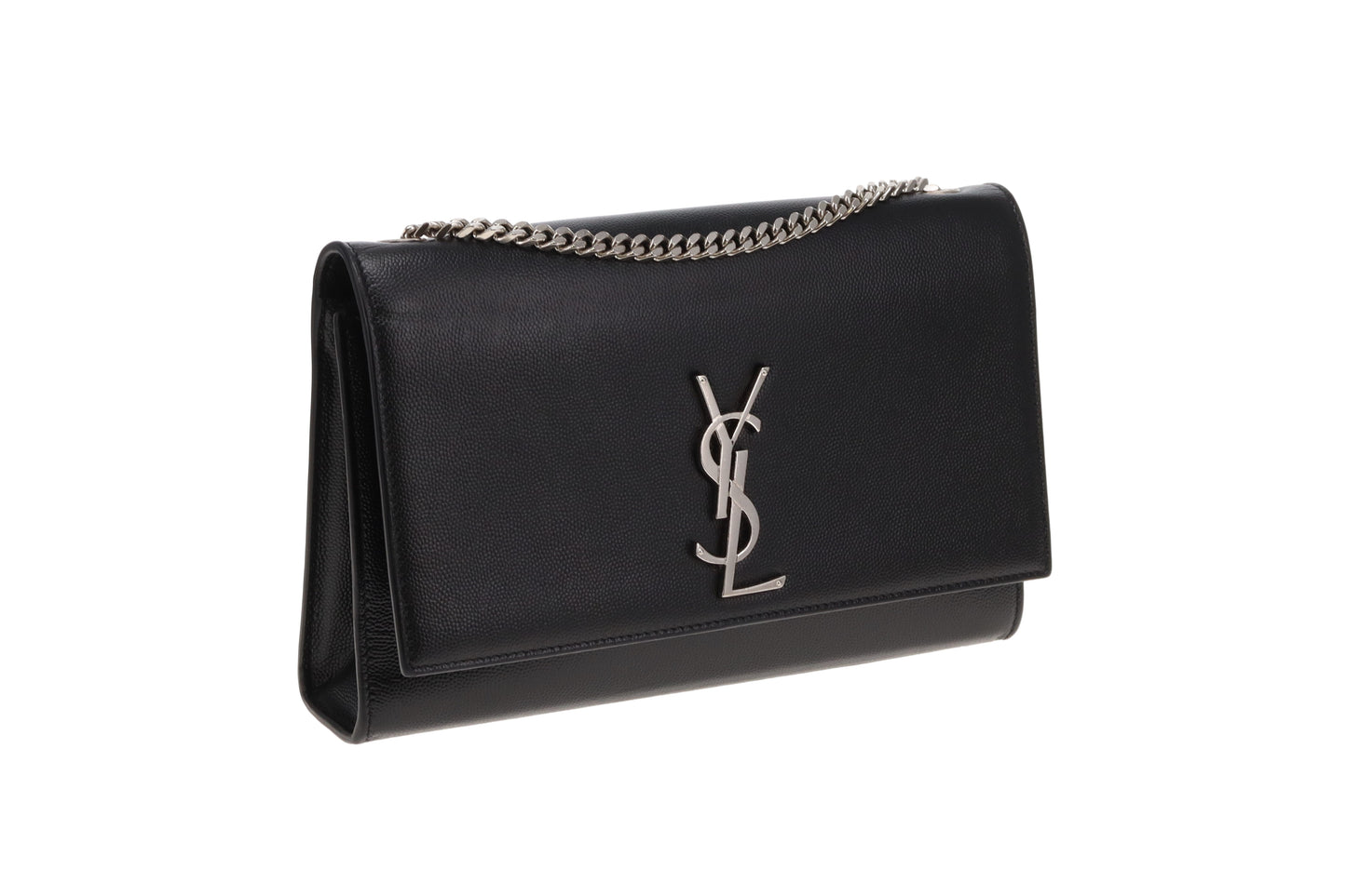 Saint Laurent Kate Medium Black Grain De Poudre Leather With Silver Hardware