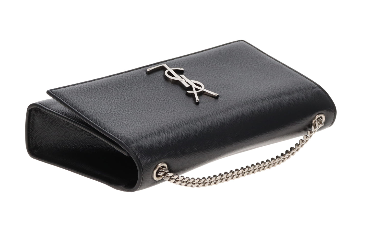 Saint Laurent Kate Medium Black Grain De Poudre Leather With Silver Hardware