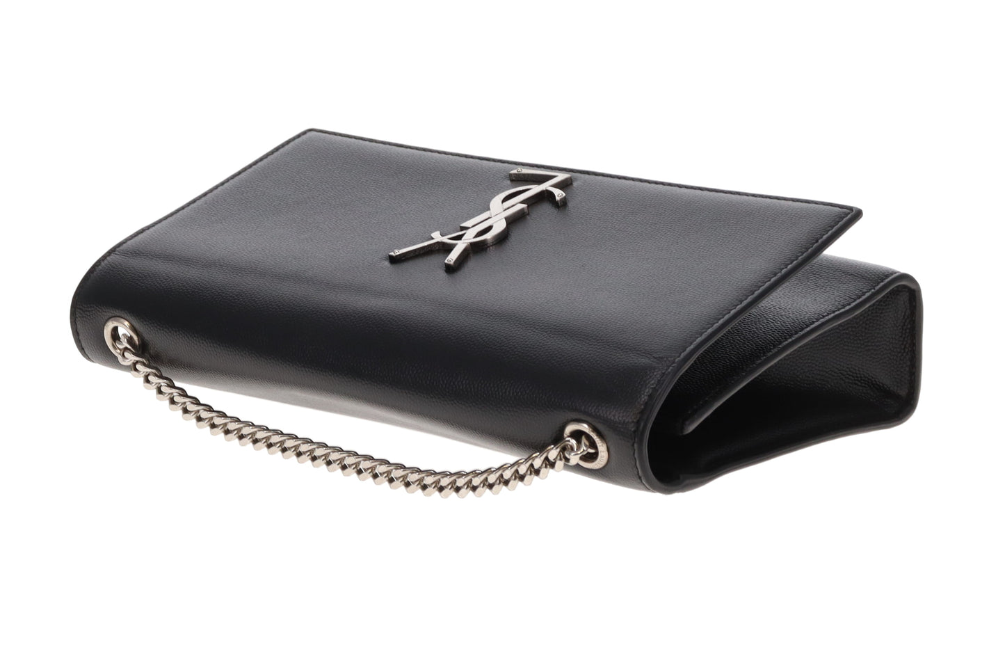 Saint Laurent Kate Medium Black Grain De Poudre Leather With Silver Hardware