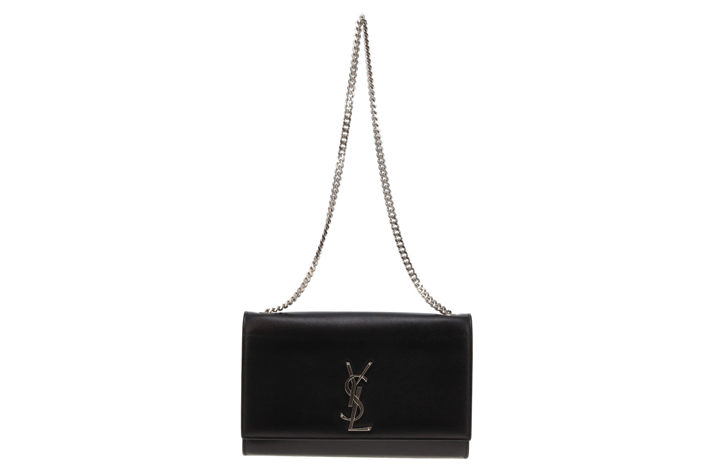 Saint Laurent Kate Medium Black Grain De Poudre Leather With Silver Hardware