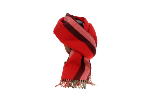 Burberry 100% Cashmere Red Heritage Stripe Tassel Scarf Long