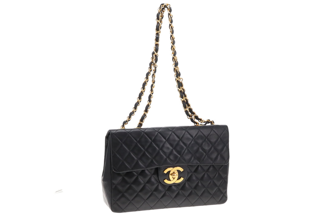 Chanel Classic Single Flap Vintage XL CC Black Lambskin GHW 1994/96