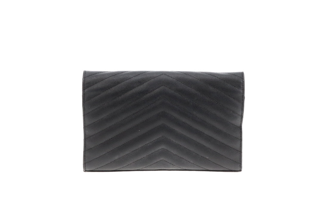 Saint Laurent Cassandre Wallet On Chain Black Grain De Poudre Gold Hardware