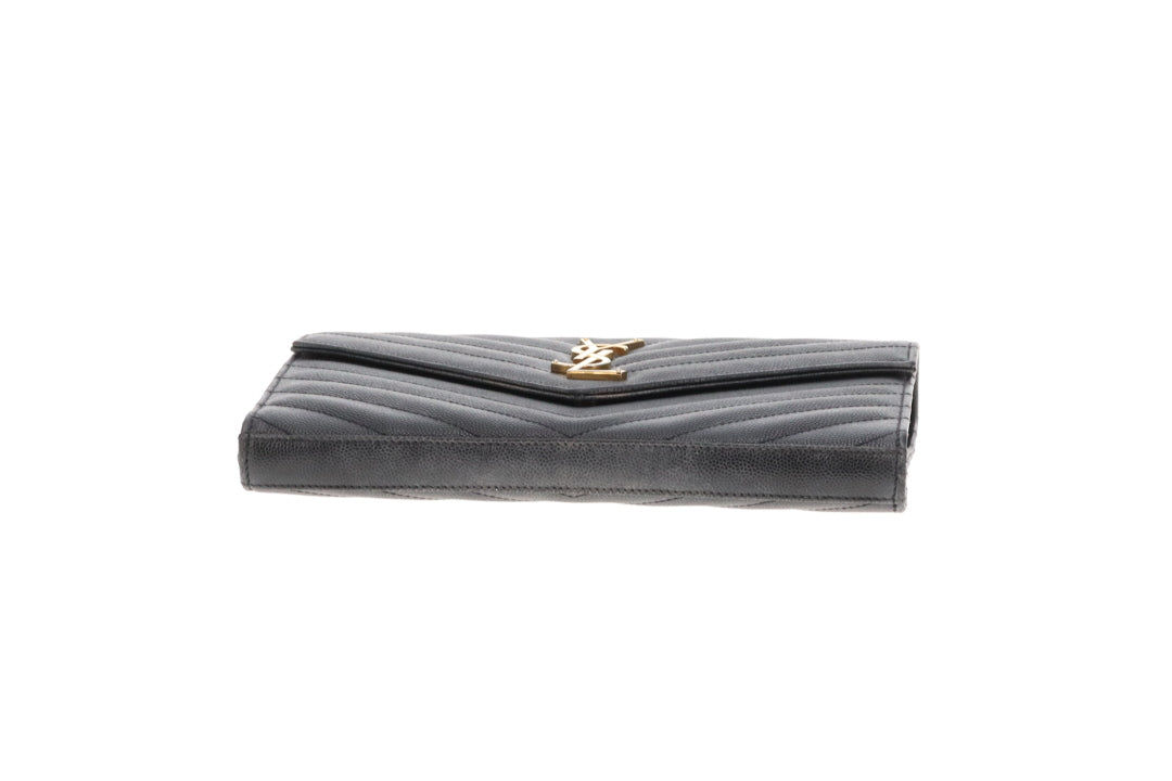Saint Laurent Cassandre Wallet On Chain Black Grain De Poudre Gold Hardware