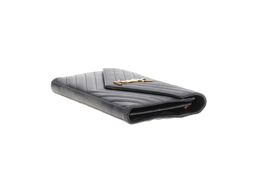 Saint Laurent Cassandre Wallet On Chain Black Grain De Poudre Gold Hardware