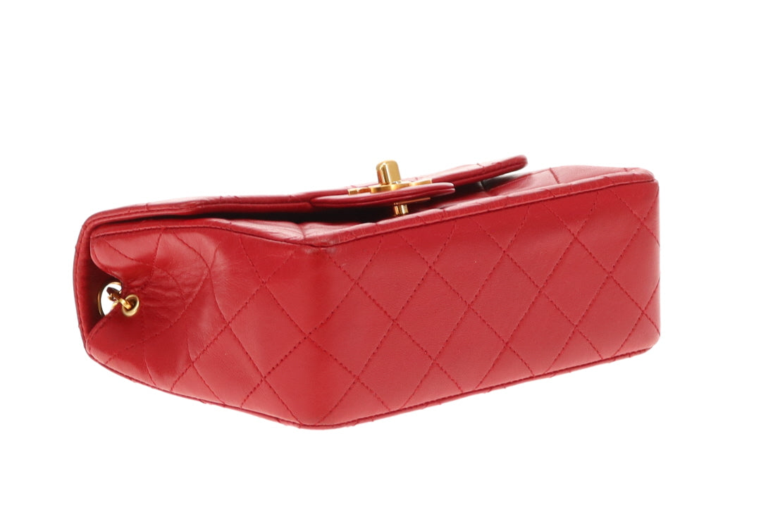 Chanel Classic Mini Square Vintage Red GHW 1989/91