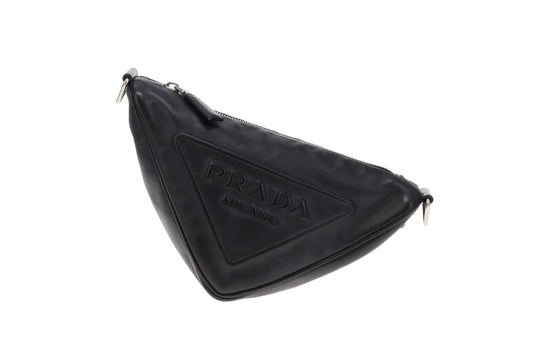 Prada Triangle Logo Leather Shoulder Bag Black