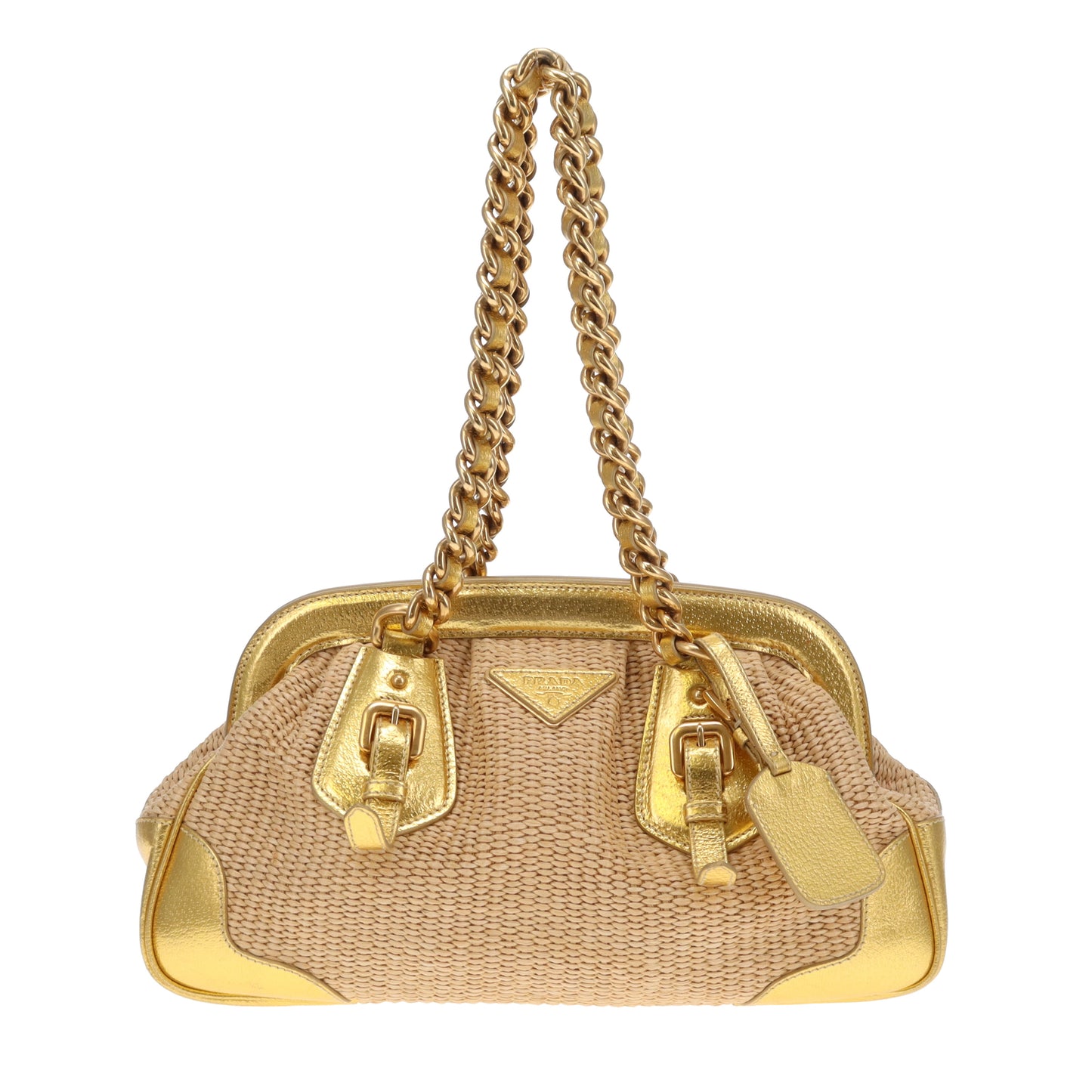Prada Doctors Style Bag Raffia and Gold Leather