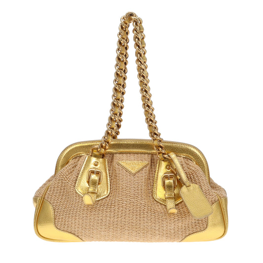 Prada Doctors Style Bag Raffia and Gold Leather