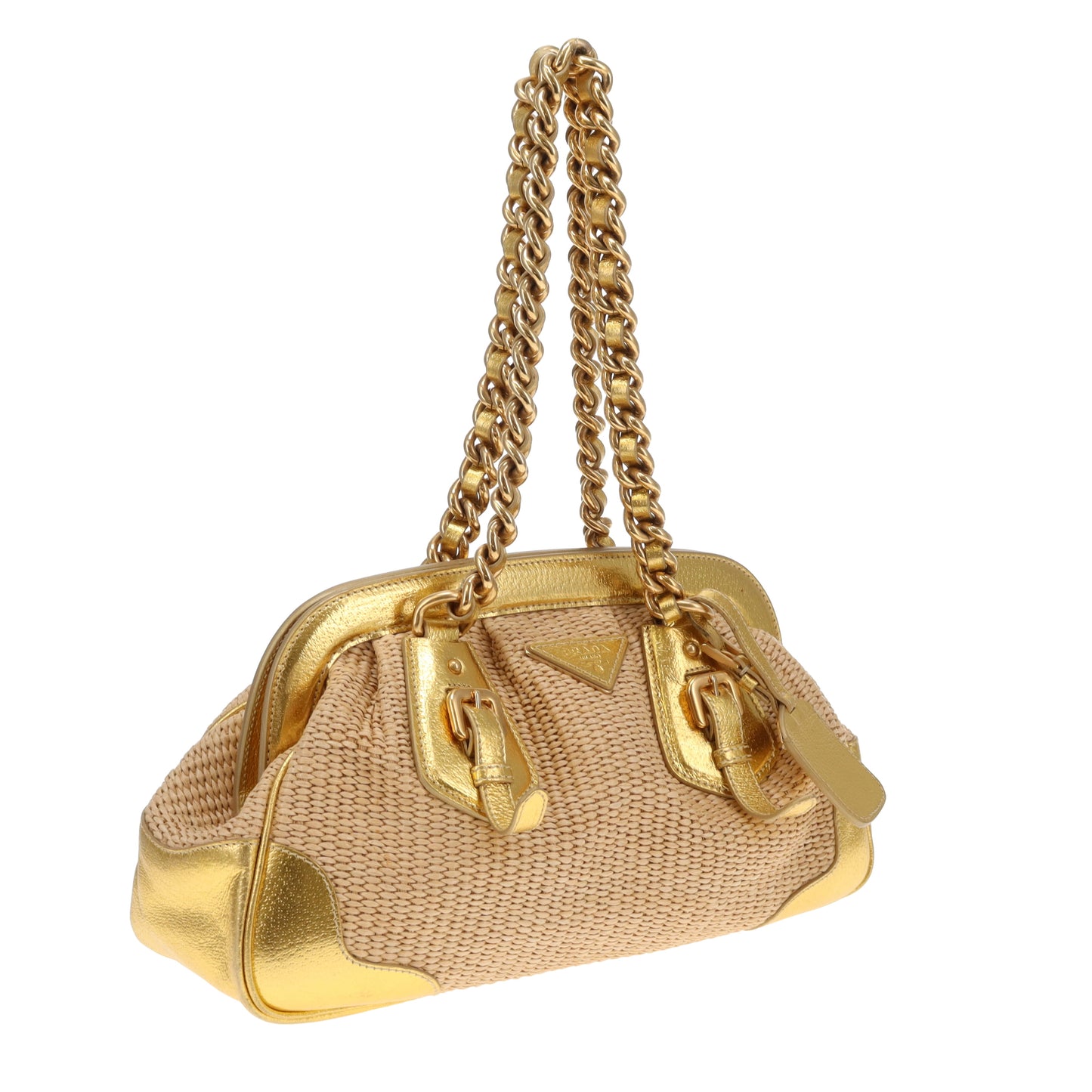 Prada Doctors Style Bag Raffia and Gold Leather