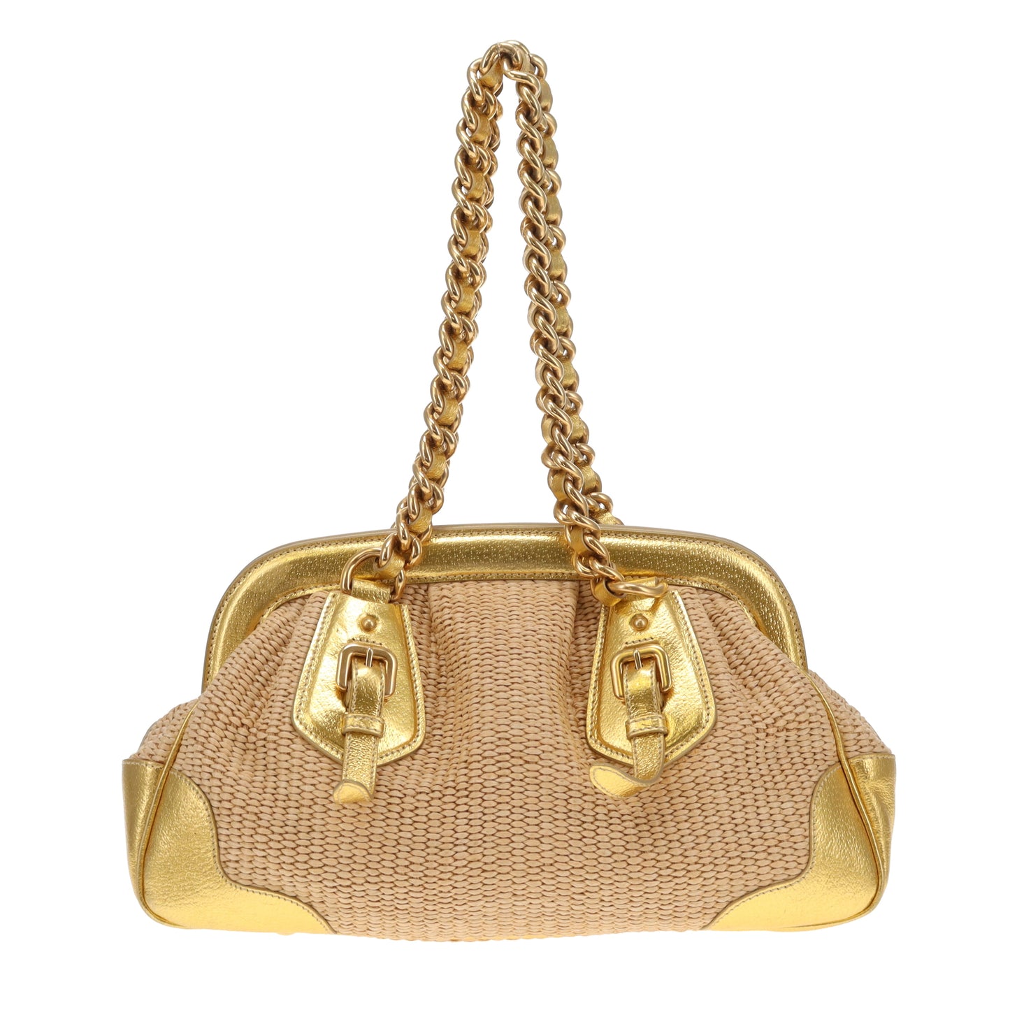 Prada Doctors Style Bag Raffia and Gold Leather
