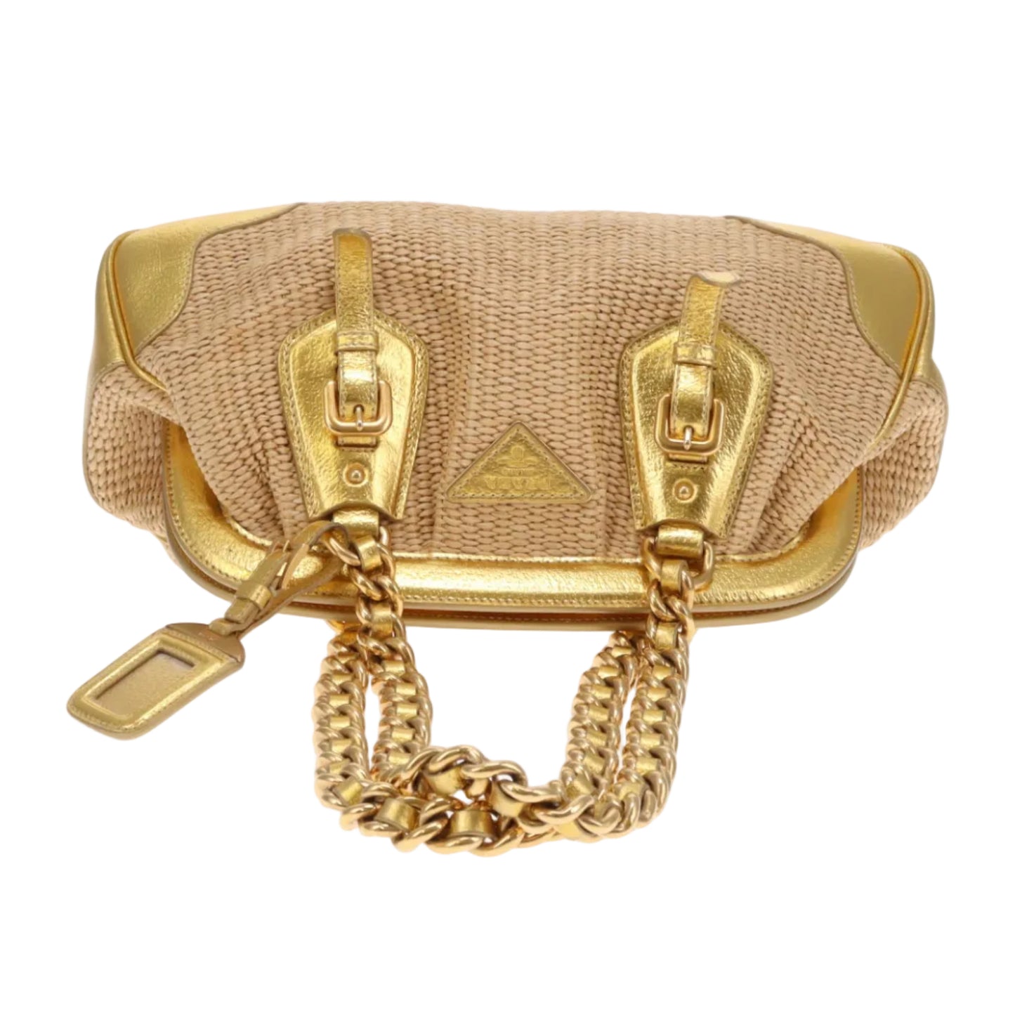 Prada Doctors Style Bag Raffia and Gold Leather