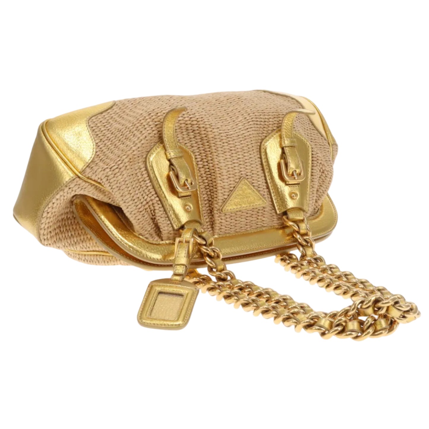 Prada Doctors Style Bag Raffia and Gold Leather