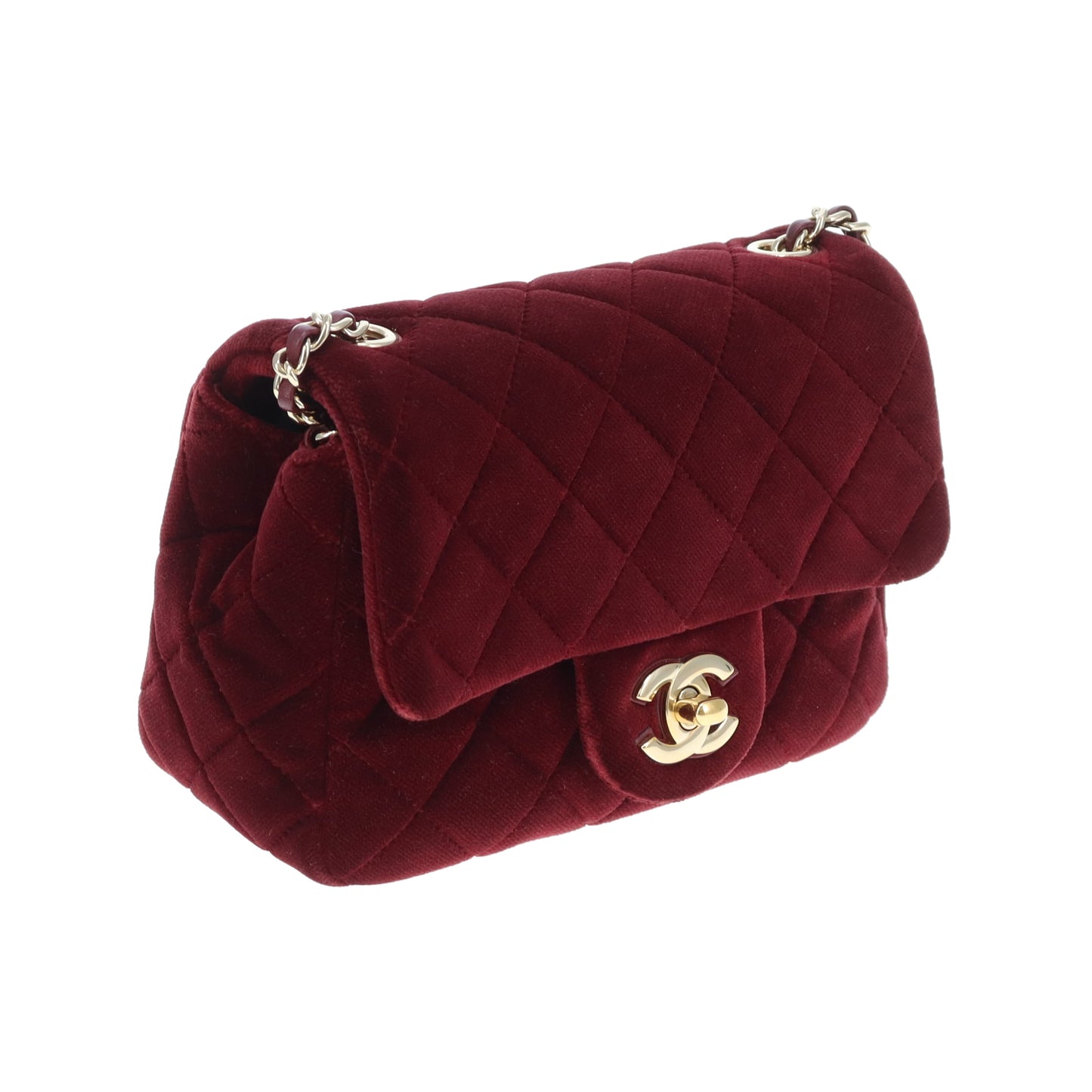 Chanel Classic Mini Square Crystal Pearl Crush Burgundy Velvet 2020