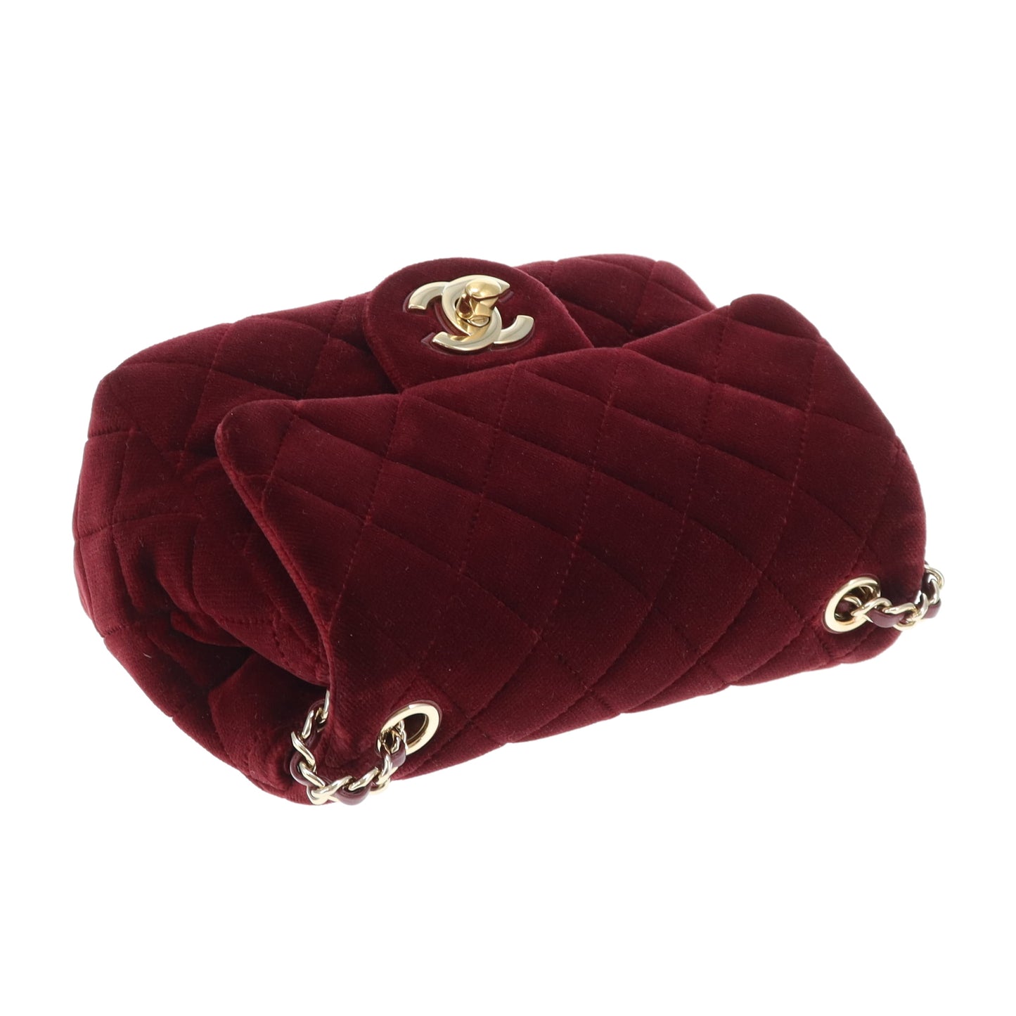 Chanel Classic Mini Square Crystal Pearl Crush Burgundy Velvet 2020