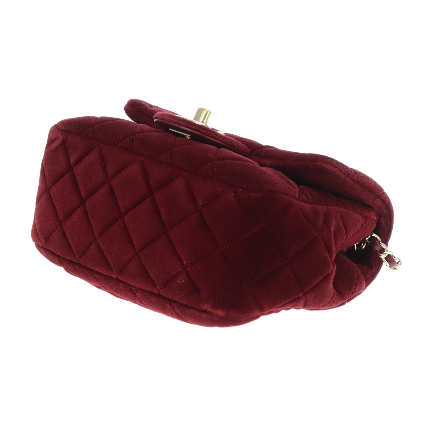 Chanel Classic Mini Square Crystal Pearl Crush Burgundy Velvet 2020