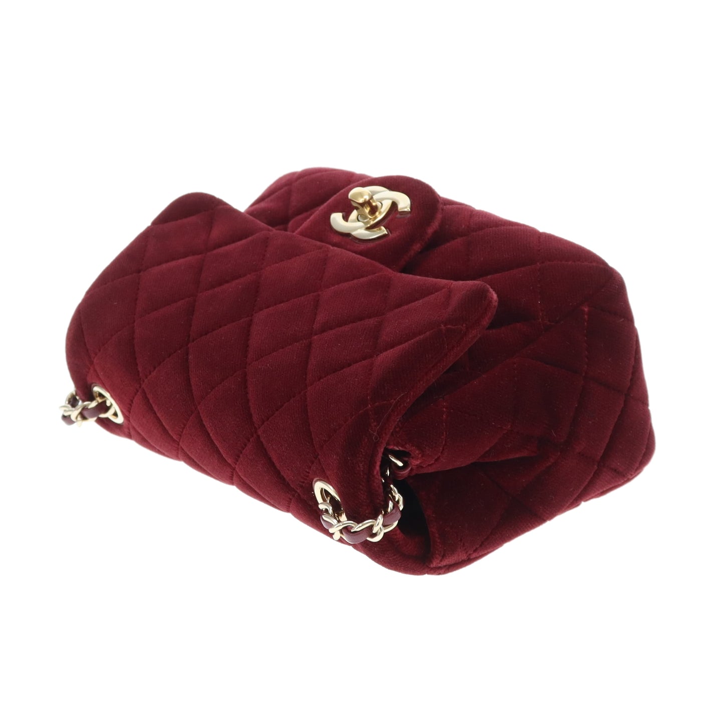 Chanel Classic Mini Square Crystal Pearl Crush Burgundy Velvet 2020