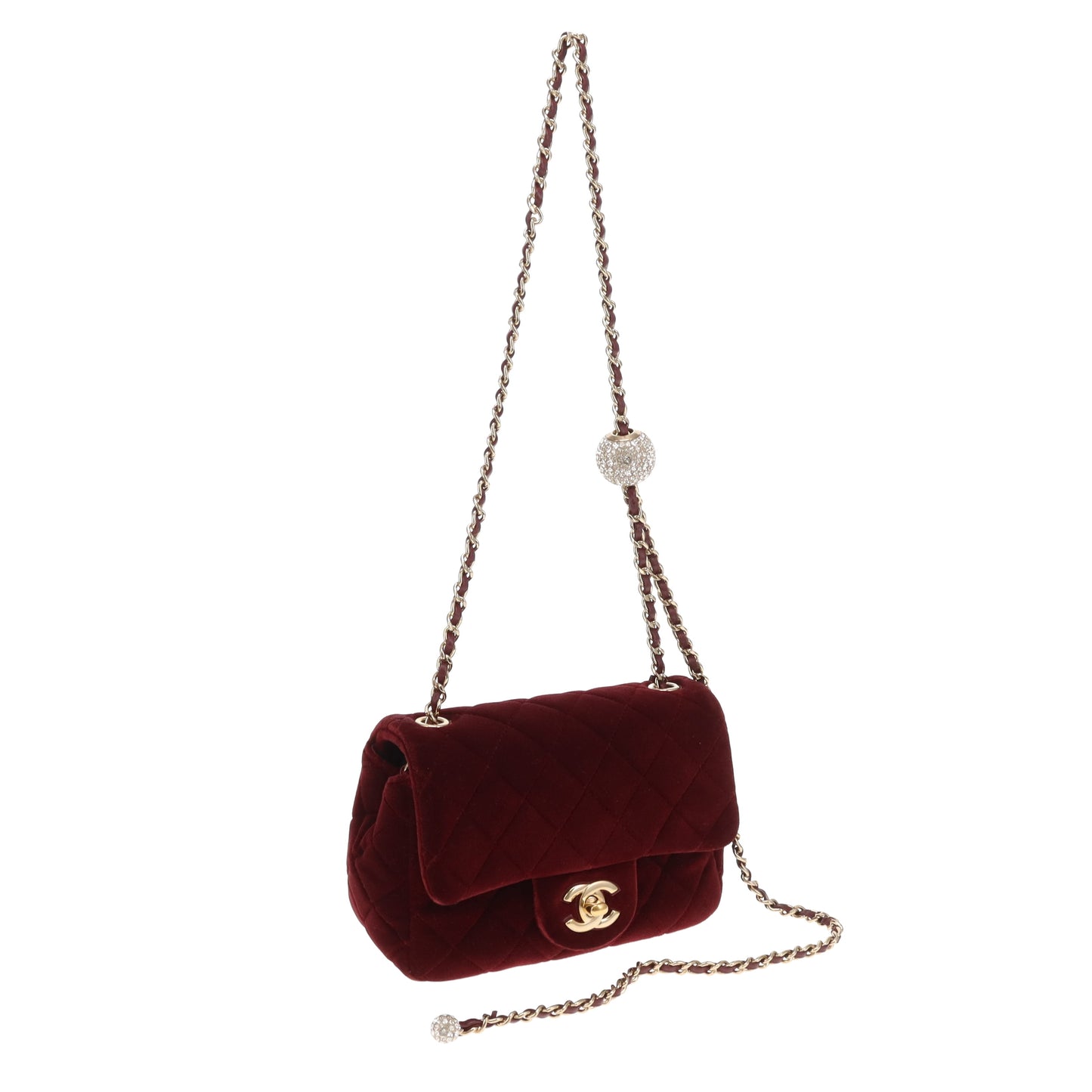 Chanel Classic Mini Square Crystal Pearl Crush Burgundy Velvet 2020