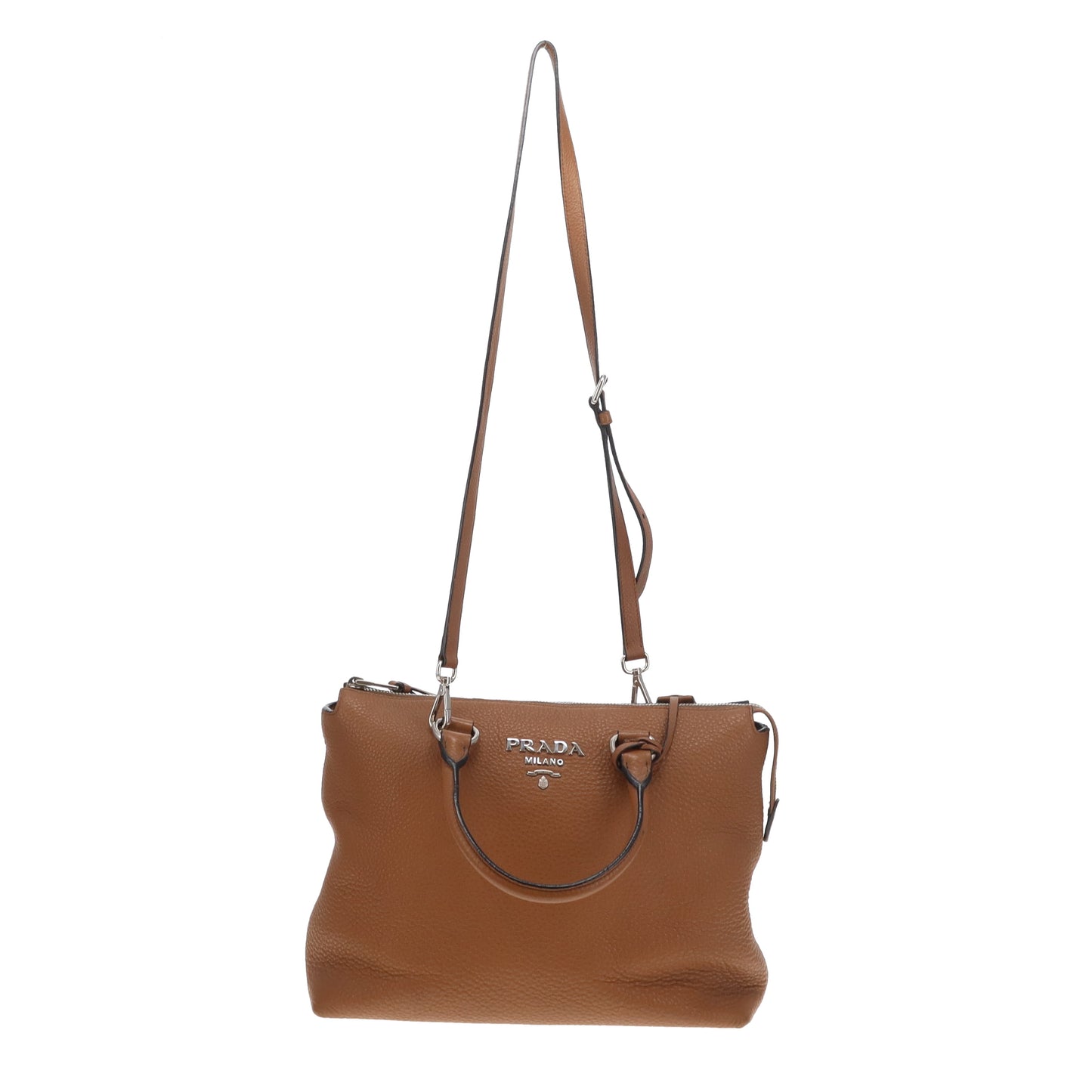 Prada Handbag Brown Grained Leather SHW
