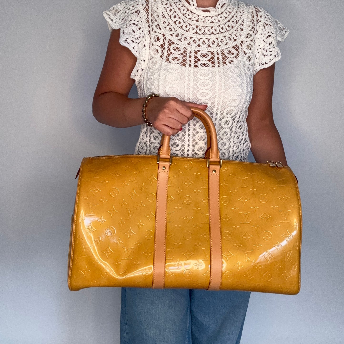 Louis Vuitton Mercer Keepall 50 Gold Vernis Leather BA0948