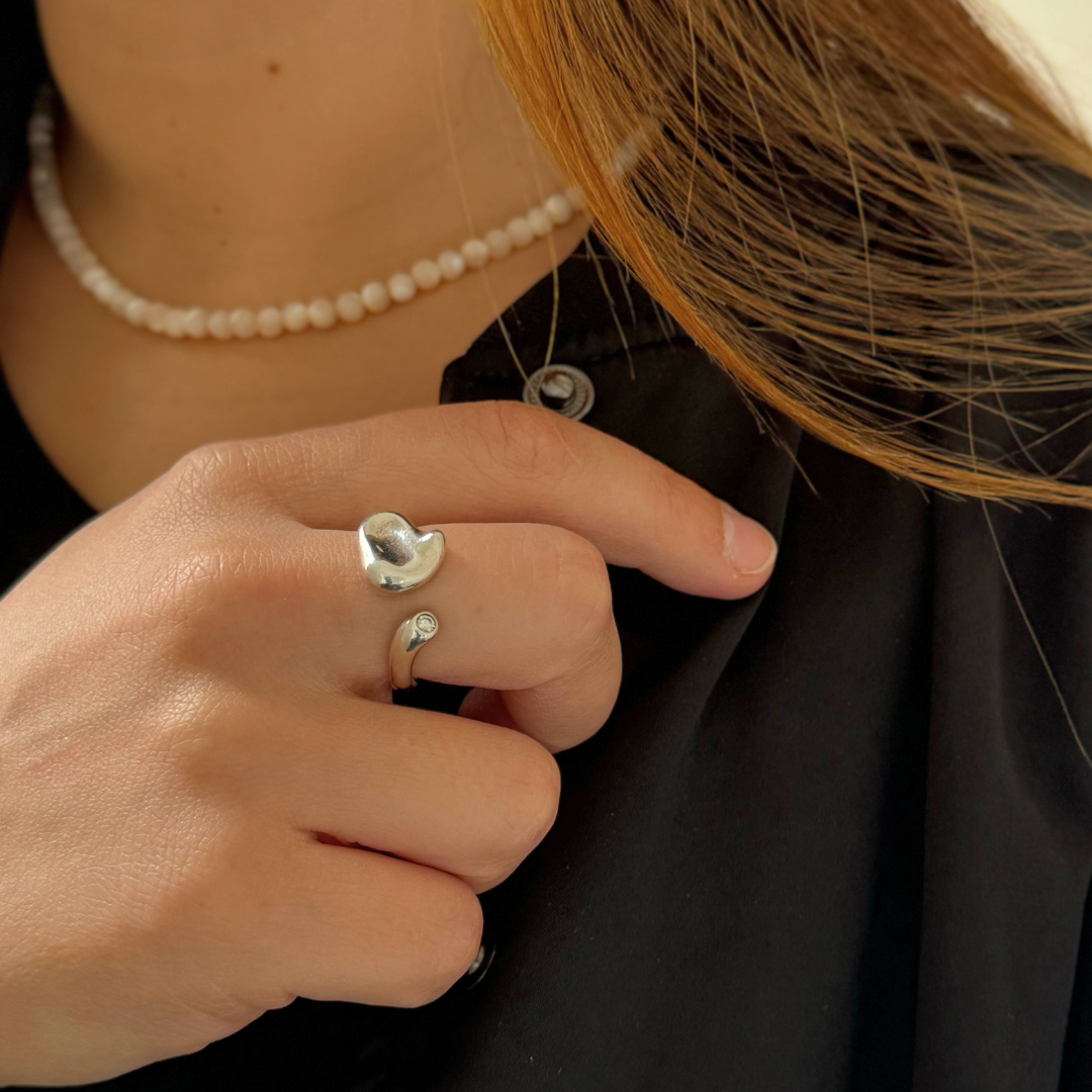 Tiffany Co Elsa Peretti Sterling Silver 0.5 Carat Diamond Full Heart Ring