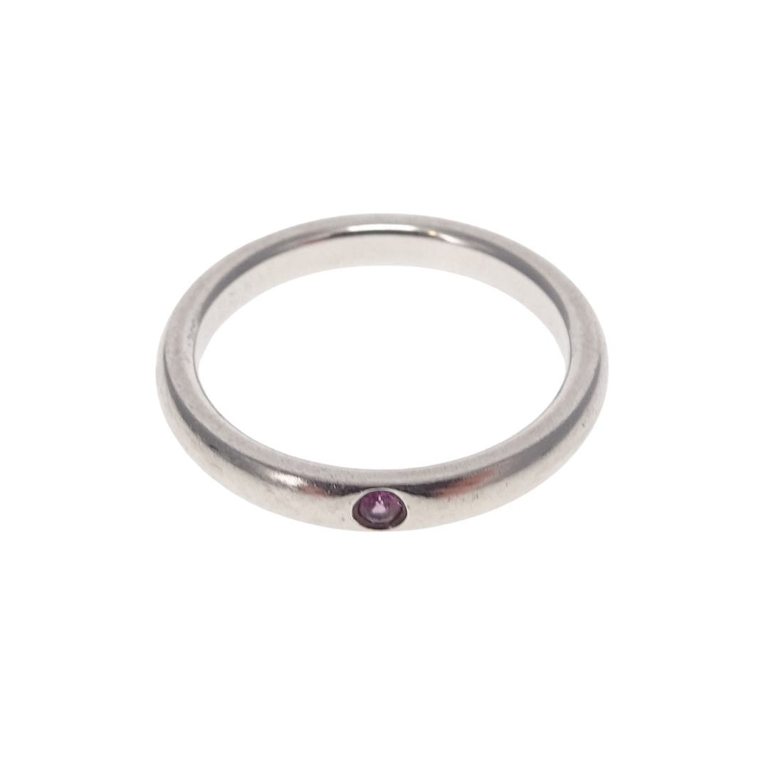 Tiffany & Co Elsa Peretti Sterling Silver Band Ring With Pink Sapphire