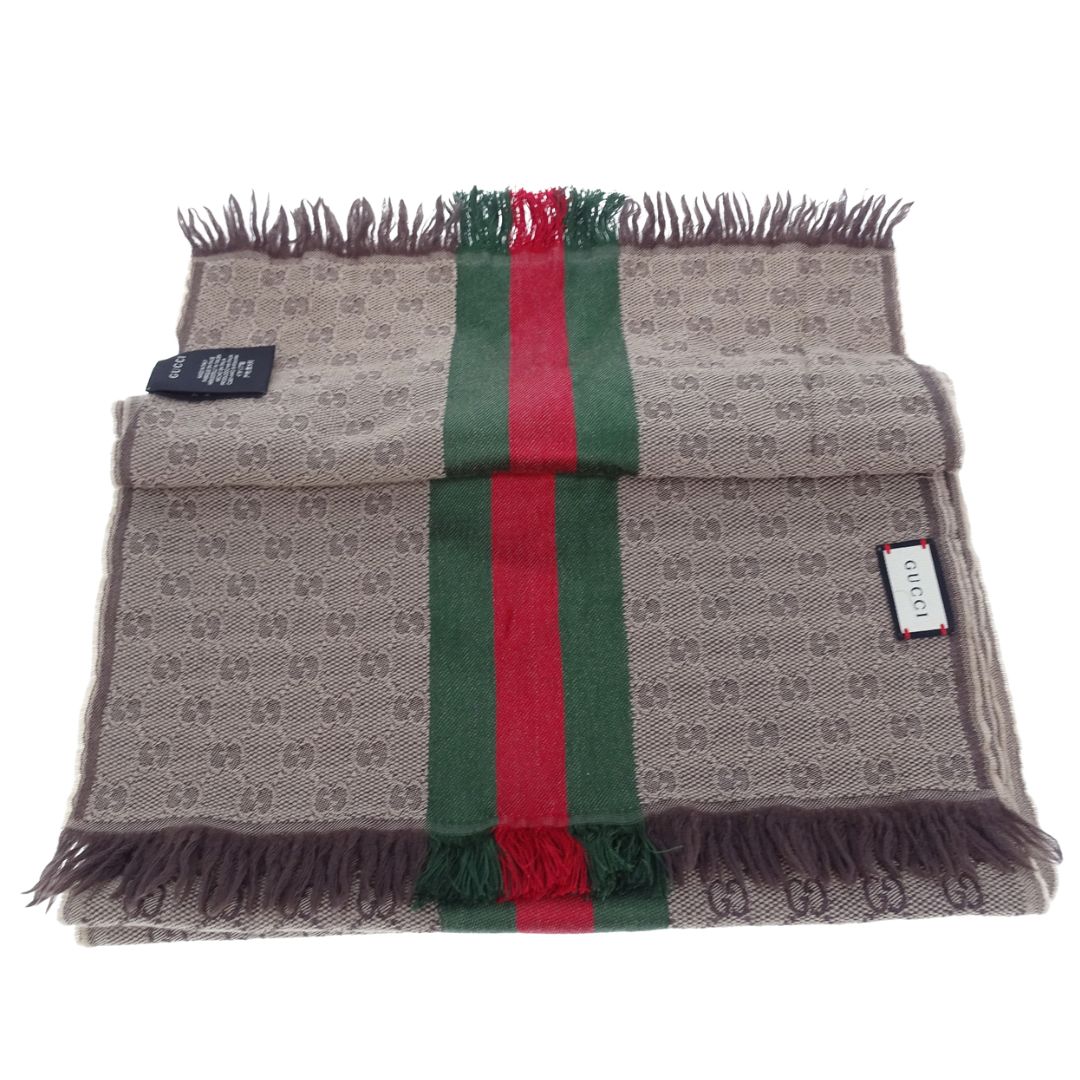 Gucci GG Web Scarf 80% Wool and 20% Silk