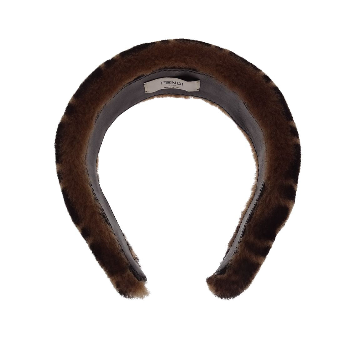 Fendi Zucca Headband Brown Shearling Monogram