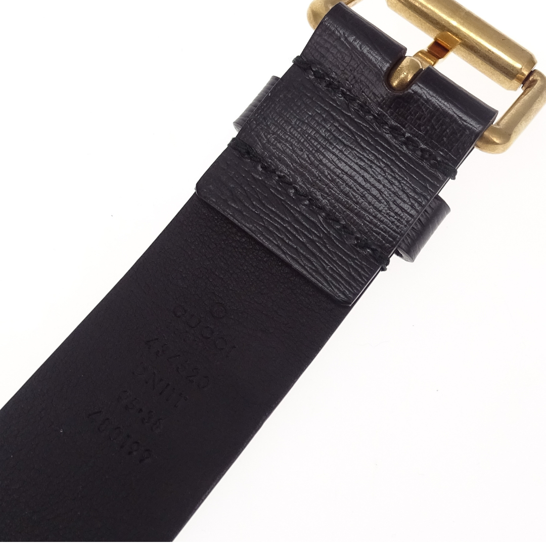 Gucci Kingsnake Belt In Black Leather With Gold Buckle 95cm 30"