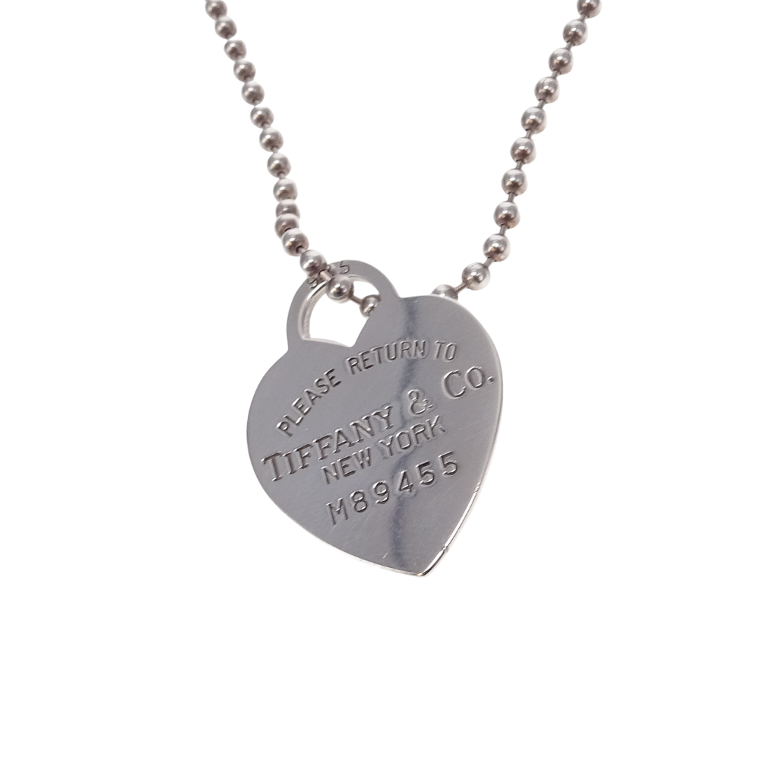 Tiffany & Co RTT Large Heart Tag on Beaded Chain Sterling Silver