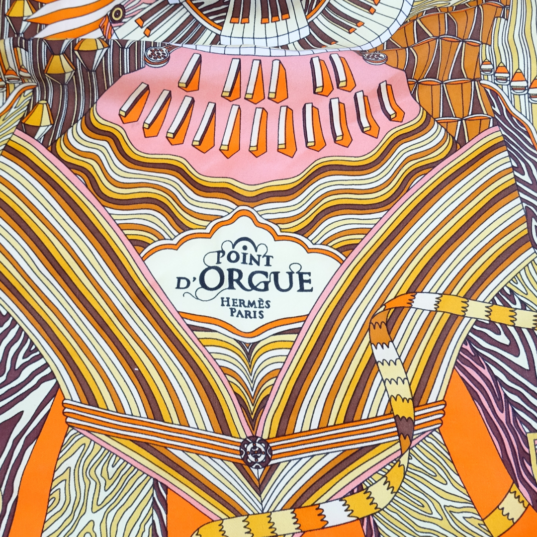 Hermes Point D'Orgue Scarf 90 Orange 100% Silk