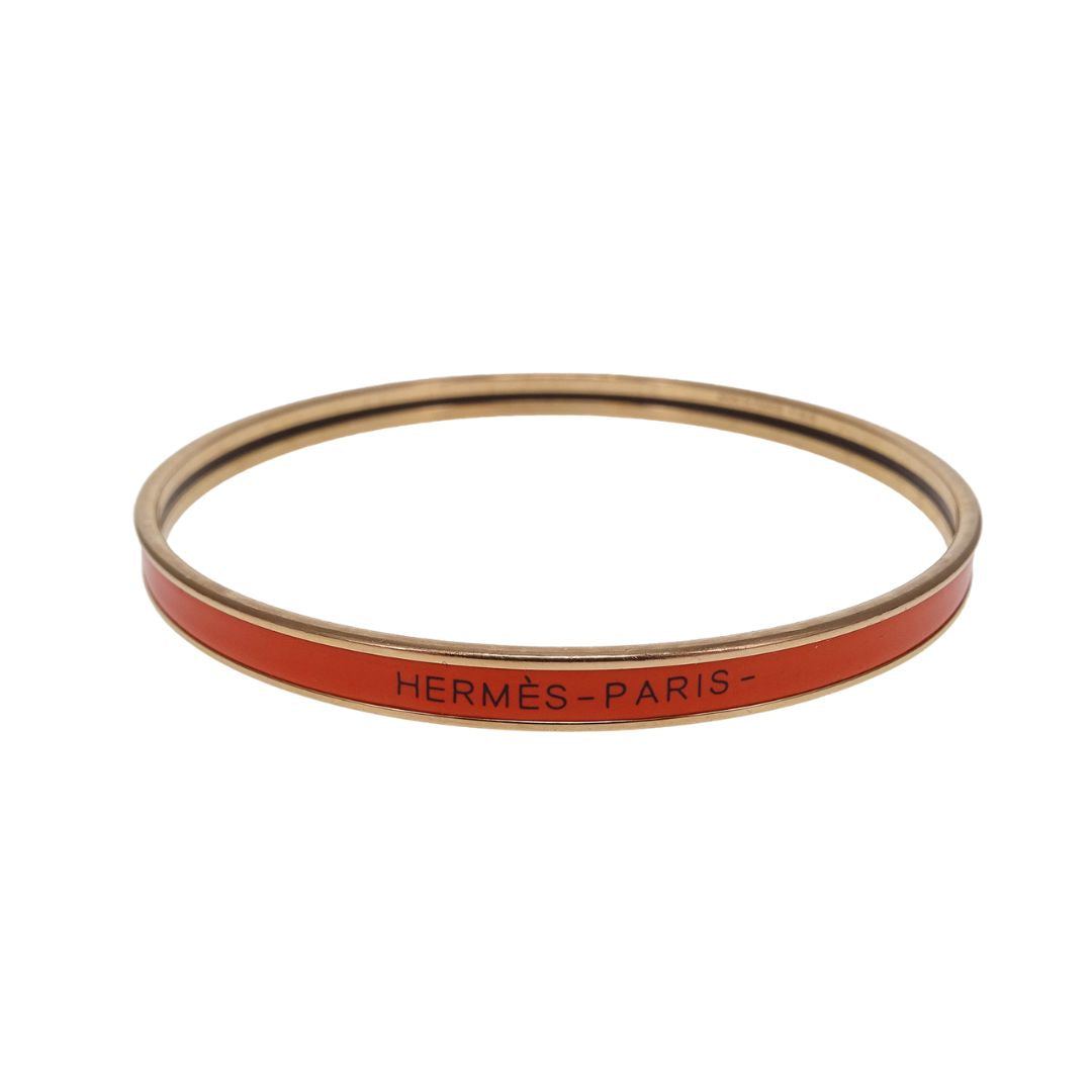 Hermes Uni Bangle In Gold And Classic Orange Extra Narrow