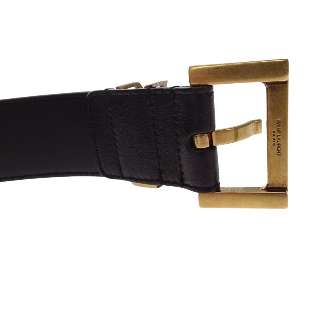 Saint Laurent Cassandre Buckle Belt In Black Smooth Leather 85cm