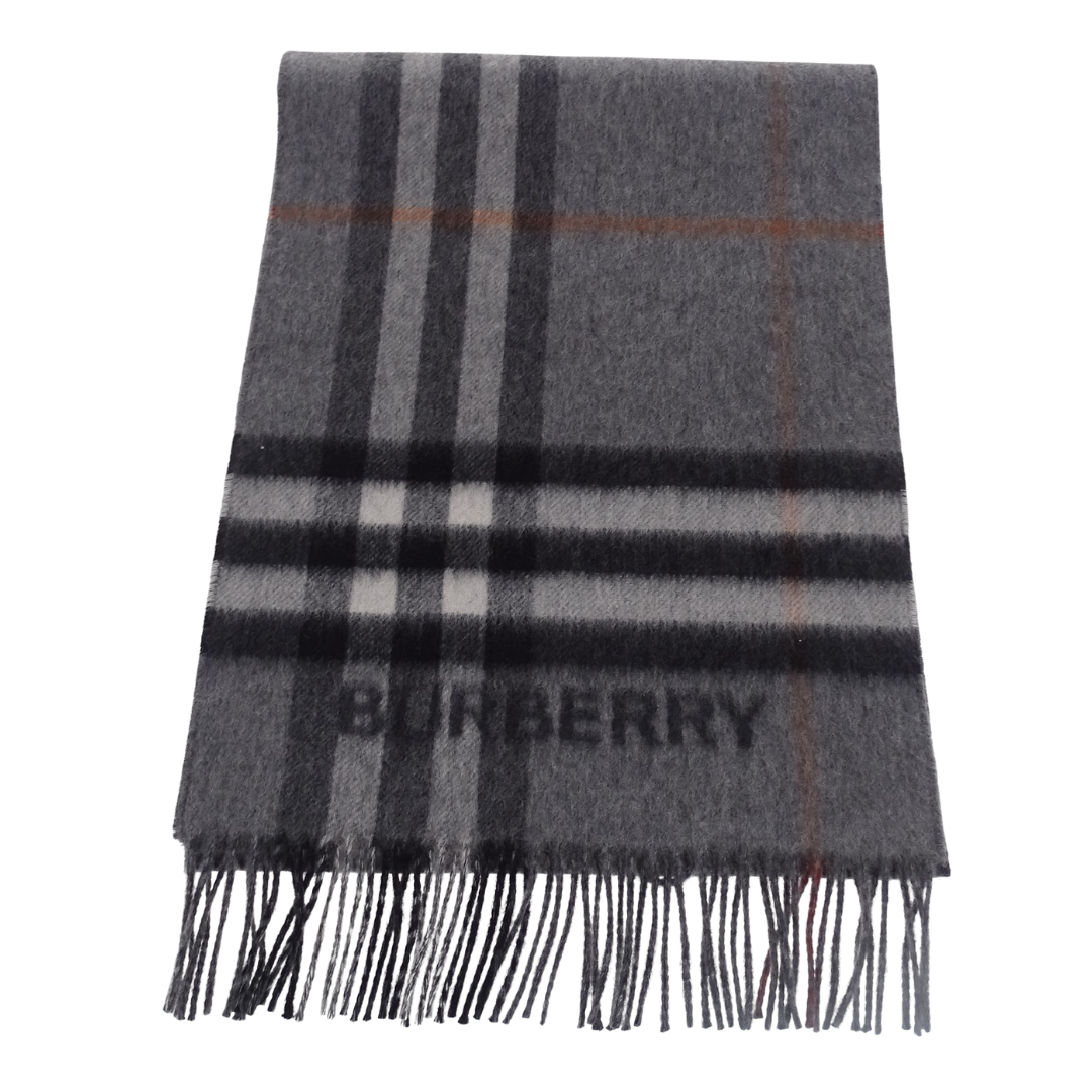 Burberry Check Logo Scarf Grey Check 100% Cashmere