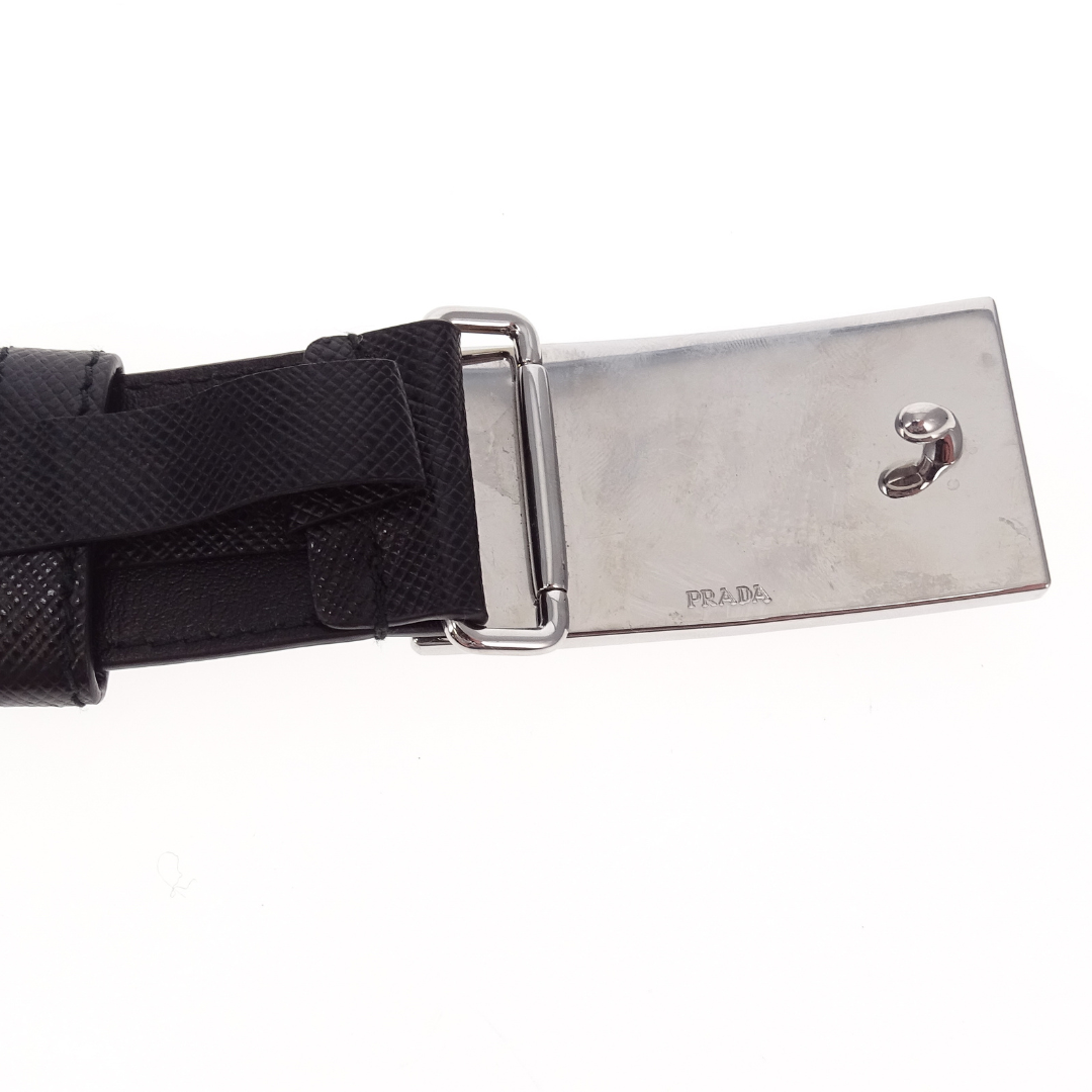 Prada Plaque Belt Black Saffiano SHW 75cm