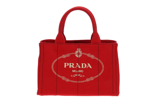 Prada Red Denim Logo Cannapa Tote Bag with Strap