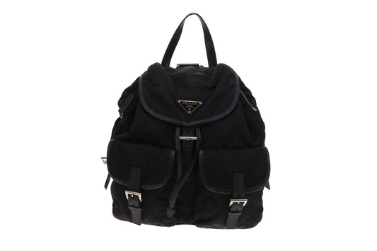 Prada Quilted Nylon Black Twin Pocket Backpack Black