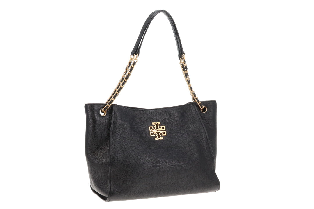 Tory Burch Britten Tote In Black Grained Leather