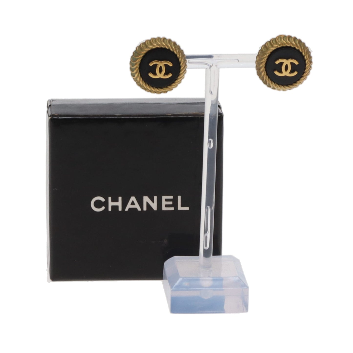 Chanel 95C Vintage Boucle Clip On Earrings Black & Gold