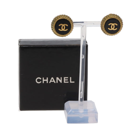 Chanel 95C Vintage Boucle Clip On Earrings Black & Gold