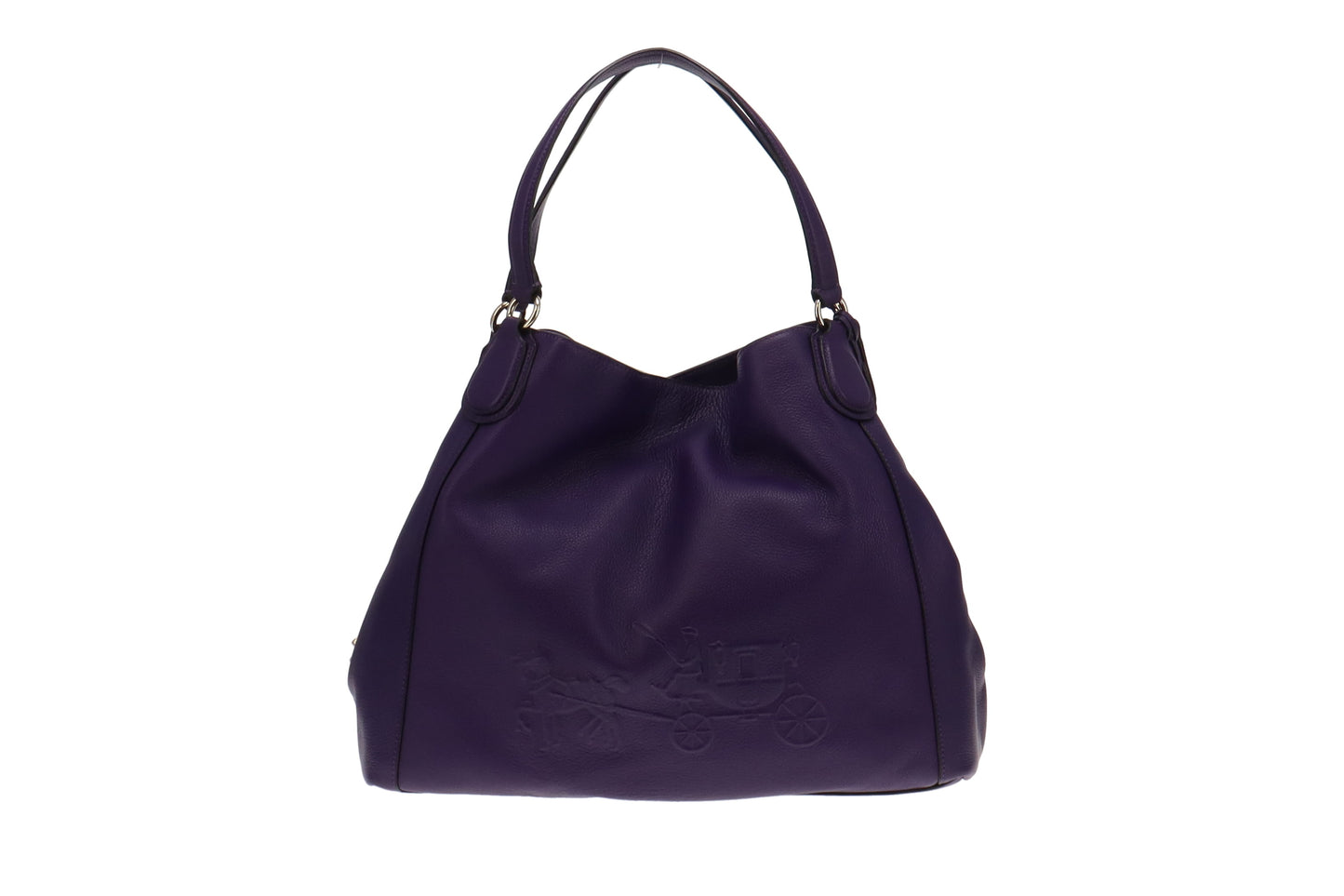 Coach Purple Leather Horse and Carriage Embossed Edie Shoulder Bag