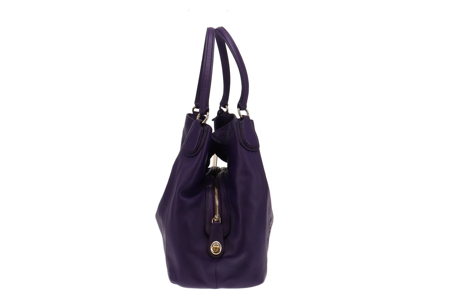 Coach Purple Leather Horse and Carriage Embossed Edie Shoulder Bag