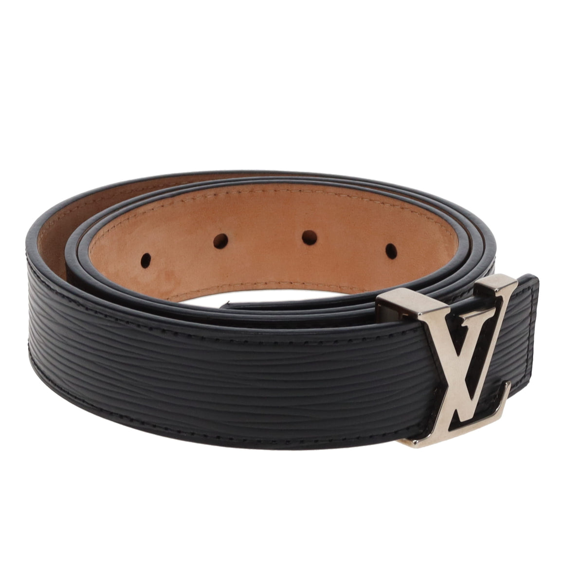 Louis Vuitton Initiales Black Epi Leather Belt With Silver LV Buckle 90cm