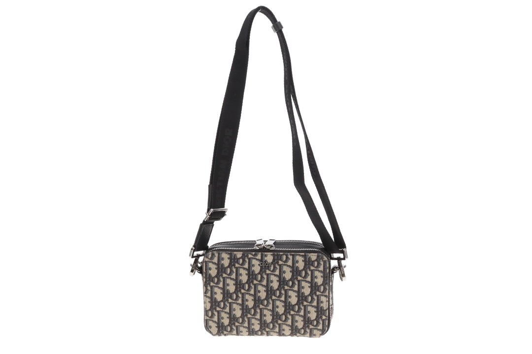 Dior Zipped Pouch with Strap Black and Blue Oblique