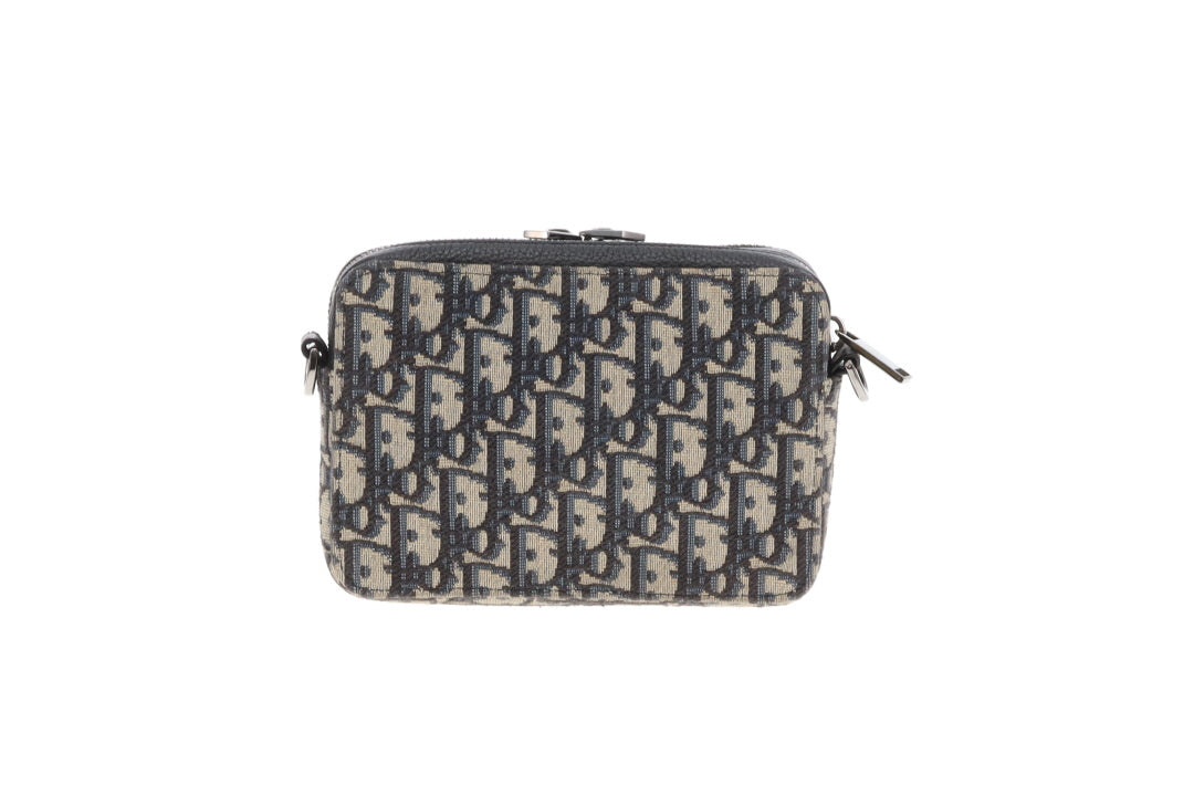 Dior Zipped Pouch with Strap Black and Blue Oblique